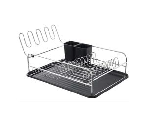 Scolapiatti Cromato con Portaposate e Vassoio Nero 49x31,6x21,2 cm - Eva