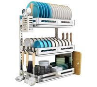 Scolapiatti da appendere sopra il lavello - Regola Scolapiatti in acciaio inox, pieghevole, da parete, con portaposate(Stainless Steel,42.5X26.5X55.5cm)