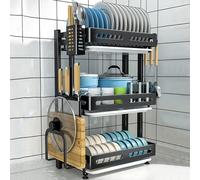 Scolapiatti da appendere sopra il lavello - Regola Scolapiatti pieghevole da parete in acciaio inox con vassoio di scolo e ganci portautensili(Countertop,3)
