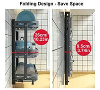 Scolapiatti da appendere sopra il lavello - Regola Scolapiatti pieghevole da parete in acciaio inox con vassoio di scolo e ganci portautensili(Wall,3)
