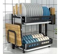 Scolapiatti da appendere sopra il lavello - Regola Scolapiatti pieghevole da parete in acciaio inox con vassoio di scolo e ganci portautensili(Countertop,2)