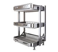 Scolapiatti da appendere sopra il lavello - Regola Scolapiatti pieghevole in acciaio inox 304 con scolapiatti e taglieri portautensili(3 Layers 42x61cm)