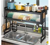 Scolapiatti da appendere sopra il lavello - Regola Scolapiatti sopra il lavandino con copertura antipolvere multicolore 65-105 cm(Black,95CM)
