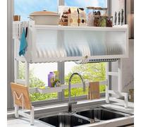 Scolapiatti da appendere sopra il lavello - Regola Scolapiatti sopra il lavandino con copertura antipolvere multicolore 65-105 cm(White,85CM)