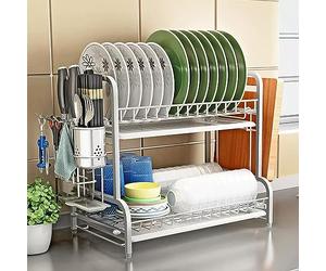 Scolapiatti da appendere sopra il lavello - Regola Scolapiatti sopra lavello in acciaio inox a 3 livelli con accessori di diverse dimensioni(46 * 45.5 * 27cm)