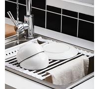 Scolapiatti da appendere sopra il lavello, Scolapiatti arrotolabile in silicone e acciaio inossidabile, diverse misure(34 * 32cm)