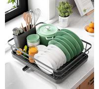 Scolapiatti da appoggio a 1 Livelli, scolapiatti con Portabicchieri e Portautensili per il piano di lavoro della cucina(gray)