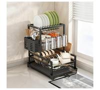 Scolapiatti da appoggio, a 3 ripiani, salvaspazio, multifunzione, in acciaio al carbonio, con scolapiatti/posate/portabicchieri, scolapiatti (3 livelli)