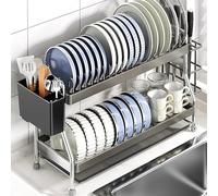 Scolapiatti da Appoggio Acciaio Inox con Poggia-bacchette Scolaposate da Lavello Organizzatore Cucina per Appartamenti e Case Capacità di Carico 40kg(Gray,40 * 18 * 42cm)