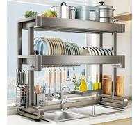 Scolapiatti da Appoggio Acciaio Inox Grande Altezza Regolabile Scolaposate da Lavello da Grande Capacità Organizzatore Cucina Multifunzionale per Case e Appartamenti(76 * 29 * 78cm)