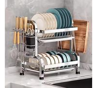Scolapiatti da Appoggio da Cucina, in Acciaio Inossidabile, con Vassoio for L'acqua, Portacoltelli e Gabbia for Bacchette, for la Cucina (Color : B, Size : 33x23.5x39cm-13x9.2x15.3in)