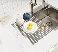 Scolapiatti da Appoggio per Lavello - Scolapiatti pieghevole per Lavandino | Gocciolatoio Scolapiatti Antiscivolo per Lavello Cucina per Scolare Piatti Verdure Frutte ( Silicone & 43 * 33cm) - Bianco