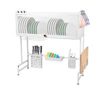 Scolapiatti da Appoggio, Scolapiatti da Lavello, Estensibile Sopra il Lavello,Scola Piatti Lavandino con Porta Utensili,Regolabile da Cucina per Verdura Frutta Piatti,65 * 30 * 78 cm - bianco