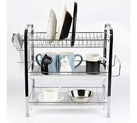 Scolapiatti da Appoggio, Scolapiatti da Lavello, Estensibile Sopra il Lavello,Scola Piatti Lavandino con Porta Utensili,Regolabile da Cucina per Verdura Frutta Piatti,42*25*49 cm (B-argento)