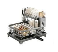 Scolapiatti Da Cucina A 2 Livelli Con Beccuccio Girevole A 360° (null gray) | Scolapiatti da cucina antiruggine, con portautensili, zone per la ciotola, salvaspazio