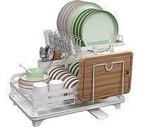 Scolapiatti da cucina a 2 ripiani in acciaio inox con cestello sospeso in vetro e supporto per tagliere, design salvaspazio per un'asciugatura efficiente