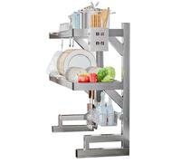 Scolapiatti da cucina a 3 ripiani in acciaio inox, con supporti in silicone e spugnette, organizer salvaspazio per un'asciugatura efficiente e rabbia in cucina