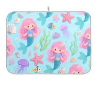Scolapiatti da cucina a forma di medusa, motivo sirena, colore rosa, grazioso e cartone animato, tappetino scolapiatti per cucina, extra large, 45,7 x 61,7 cm