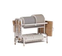 Scolapiatti da cucina bianco per piatti e posate, 53 x 25 x 39 cm, vassoio salva-spazio incluso, ideale per uso domestico e in cucina