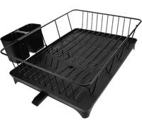 Scolapiatti da cucina con portaposate, scolapiatti appoggio di grande capacità vassoio scarico(Black)