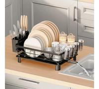 Scolapiatti da cucina girevole a 360° con vassoio antigoccia in metallo, portaposate rimovibile, salvaspazio, per una facile nizzazione della cucina