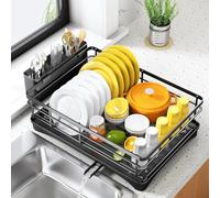 Scolapiatti da cucina in acciaio inox con scolapiatti scanalato in materiale 304 e piedini antiscivolo per tenere insieme piatti, ciotole, tazze e posate (A)