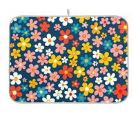 Scolapiatti da cucina in stile country con fiori blu retrò, scolapiatti grande, 18 x 24 cm