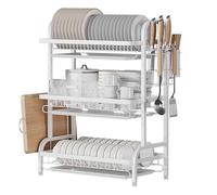 Scolapiatti da cucina per piatti, portaposate e vassoio antigoccia, design salvaspazio (bianco, 43 x 25 x 59 cm), perfetto per piccole cucine