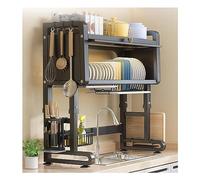 scolapiatti da cucina sopra lavello con mobiletto superiore - Scolapiatti da cucina regolabile e salvaspazio con scolapiatti, portautensili e portacoltelli, cestello per la pulizia, porta tagliere