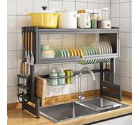 Scolapiatti da lavello con copertura antipolvere, organizer salvaspazio da cucina per piatti, tazze, posate e argenteria, soluzione perfetta per piccole cucine