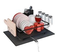 Scolapiatti da Lavello - Scolapiatti da Appoggio per Lavello con Tappetino Scolapiatti Assorbente - Griglia Scolapiatti con Scarico Automatico nel Lavello - Montaggio Senza Attrezzi (1 Livello)