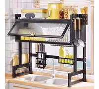 Scolapiatti da lavello Scolapiatti da cucina sopra il lavello in metallo, acciaio, 3 ripiani, nero, diverse misure(65x30x80cm)
