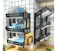 Scolapiatti da lavello Scolapiatti in acciaio inox, pieghevole, da parete, con portaposate(Black,42.5X26.5X55.5cm)