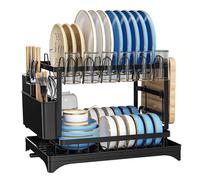 Scolapiatti da lavello Scolapiatti pieghevole a 2 livelli con portautensili, colore nero