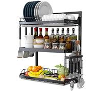 Scolapiatti da lavello Scolapiatti sopra il lavello, montaggio a parete, 3 ripiani, 65x57x25 cm(Black)
