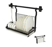 Scolapiatti da Muro Nero,scolapiatti Pieghevole,con Bacinella Estraibile,Caricare 60 kg,Forte E Robusto,Premium Piatti Piatto Stendino,scolapiatti Acciaio Inox,Ganci Appesi A S