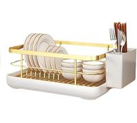 Scolapiatti Da Organizer Cucina Per Lavello Con Gocciolatoio Portaposate Salvaspazio Accessori Antiruggine Per Bancone Della Vassoio Antigoccia Per Pia La Casa(Gold)
