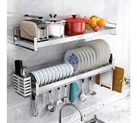 Scolapiatti da parete, a 2 ripiani, in acciaio inox, con portautensili e gabbia per bacchette, salvaspazio, da cucina, sopra il lavello