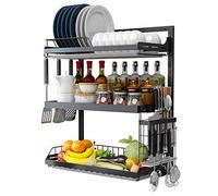 Scolapiatti da parete a 3 ripiani in acciaio inox 201 nero, salvaspazio, organizer da cucina 65 x 35 x 50 cm, perfetto per asciugare e conservare, durevole ed elegante