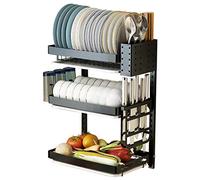 Scolapiatti da parete a 3 ripiani in acciaio inox 201, organizer da cucina, 42 x 27 x 57 cm, salvaspazio per piatti e utensili