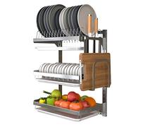 Scolapiatti da parete a 3 ripiani in acciaio inox con altezza regolabile e vassoio antigoccia, salvaspazio, scolapiatti da cucina per un'asciugatura e una nizzazione efficienti