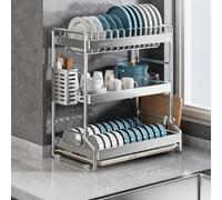 Scolapiatti da Parete in Acciaio Inox A 2/3 Livelli, Grande Scolapiatti Cucina, Organizer Salvaspazio per Piatti, Bicchieri e Tagliere, Resistente E Salvaspazio,Triple Layer,Full Set