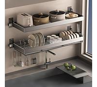 Scolapiatti da parete in acciaio inox con vassoio antigoccia, scolapiatti da cucina a 1/2 livello per piatti, ciotole, utensili e coperchio della pentola (dimensioni: 70 cm, colore: doppio strato)
