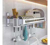 Scolapiatti da parete in acciaio inox resistente - Organizer da cucina multifunzionale con vassoio di scarico, cestino portaposate e ripiano