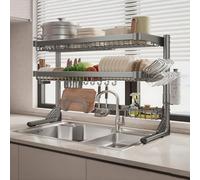 Scolapiatti Da Sopra Il Lavello Colapiatti A 2 Livelli Grande Con Supporto Per Tagliere Ripiano Espandibile Per Forniture Da Cucina Ripiano Portautensili Da Appoggio.(Gray,Double-layer full set)