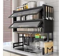 Scolapiatti da sopra il lavello, organizer multifunzionale per cucina, scolapiatti in acciaio al carbonio, scolapiatti salvaspazio per piatti, bicchieri, ciotole