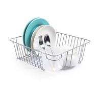 Scolapiatti dal design intelligente - piccolo - nel lavandino o nel bancone - filo metallico in acciaio - posate, piatti, piatti, tazze, organizzazione argenteria - Cucina (argento - 14 x 14 cm)