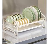 Scolapiatti di grande capacità per bancone della cucina, organizer per lavello in acciaio al carbonio a 2 ripiani, con supporto per bacchette, perfetto per appartamenti e case (42 x 25 x 13,8 cm)