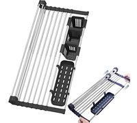 Scolapiatti espandibile da sopra il lavello, in acciaio inox, arrotolabile, organizer salvaspazio da cucina per lavelli da 32,6 cm a 59,3 cm, grigio