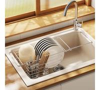Scolapiatti espandibile in acciaio inox con portaposate, scaffale da cucina sopra il lavandino, design salvaspazio